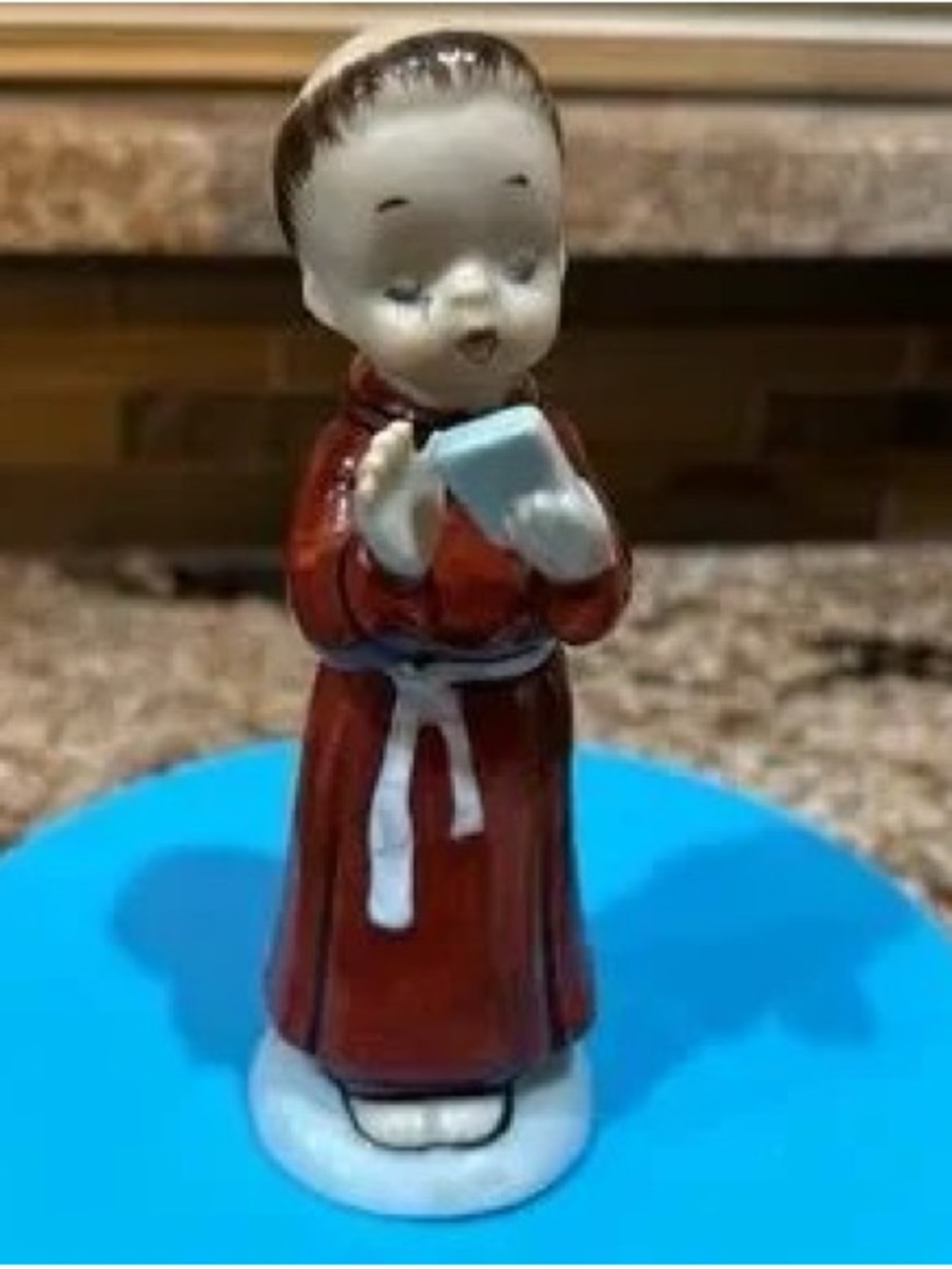 Hand-Painted Choir Boy Figurine in Red Robe - Decorative Home Accent